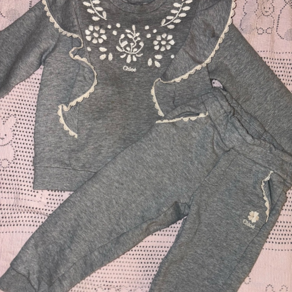 Chloé Gray Embroidered Baby Outfit
